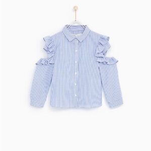 Elegant Blue Striped Cold Shoulder Blouse